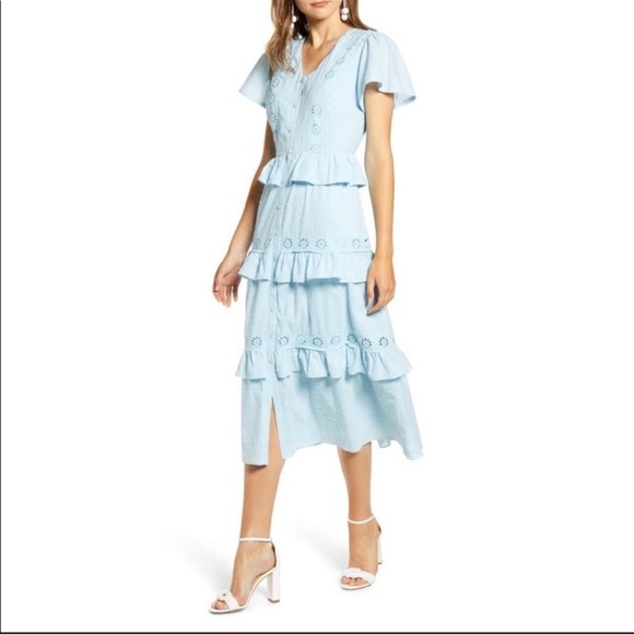 rachel parcell blue dress Rachel Parcell Blue Floral Midi Dress
